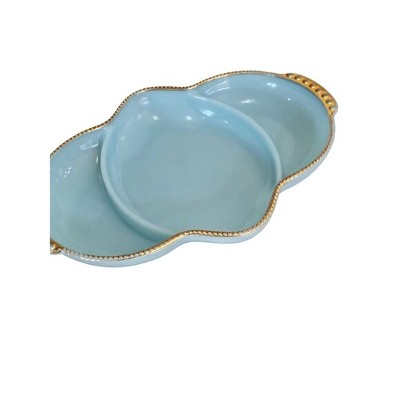 Fire King Delphite Serving Tray 11" long 3-section plate gold trim vtg midcentur - Picture 3 of 11